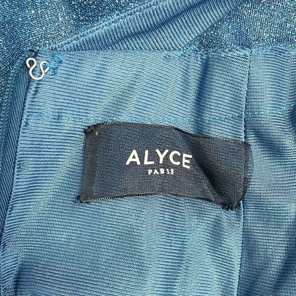 Alyce Paris Mini Dress Size 4 Shimmer Blue Sparkle Cross Strap Open Back #4180 - Picture 11 of 13